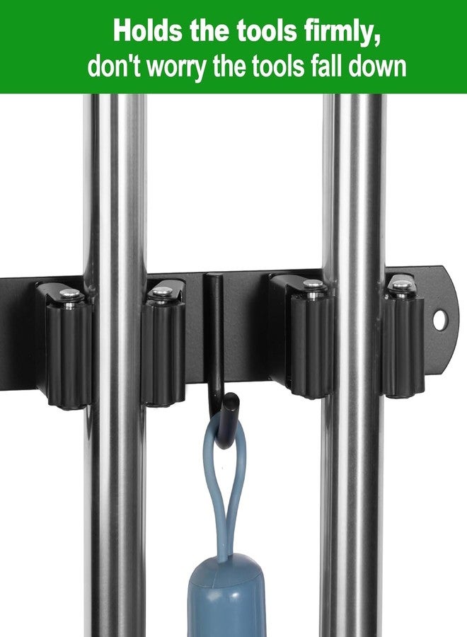 Boniry Broom Holder and Mop Organizer | Mop Holder For Wall Without Drilling with 3 Slots and 4 Hooks for Kitchen, Garage, Garden, and Utility | Space Saving Cleaning Tool Organizer (Black) - Image 5